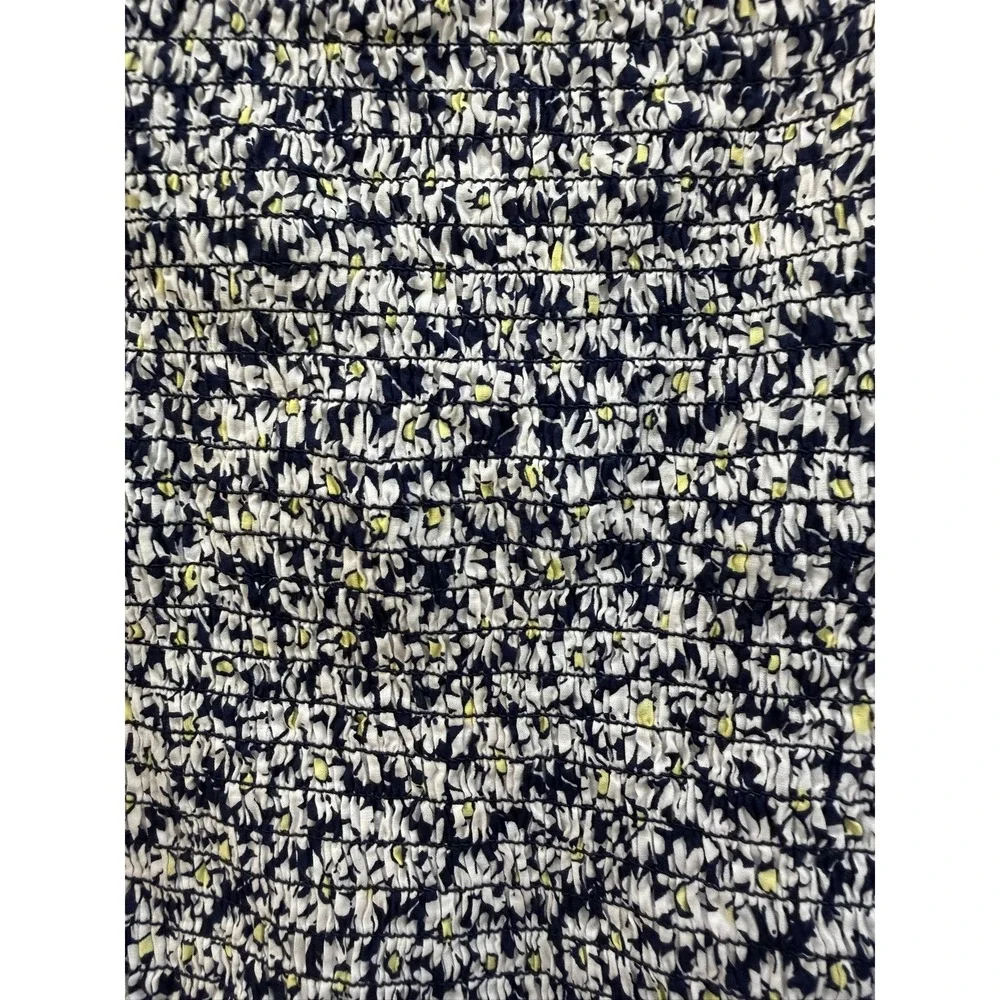 J.Crew Smocked Peplum Top Women's XS Navy Blue Daisy Floral Puff Sleeve Blouse